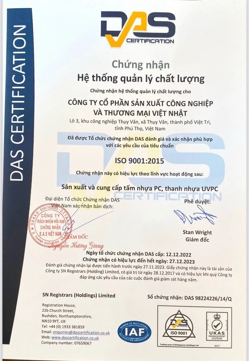 chung-nhan-he-thong-quan-ly-chat-luong-viet-nhat Chứng nhận chất lượng tấm nhựa Polycarbonate Việt Nhật